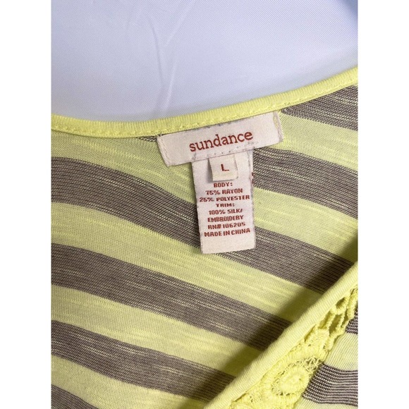 Sundance Women’s Silk Striped Crocheted Embroidered V-neck Blouse Top Sz Large - Picture 3 of 3